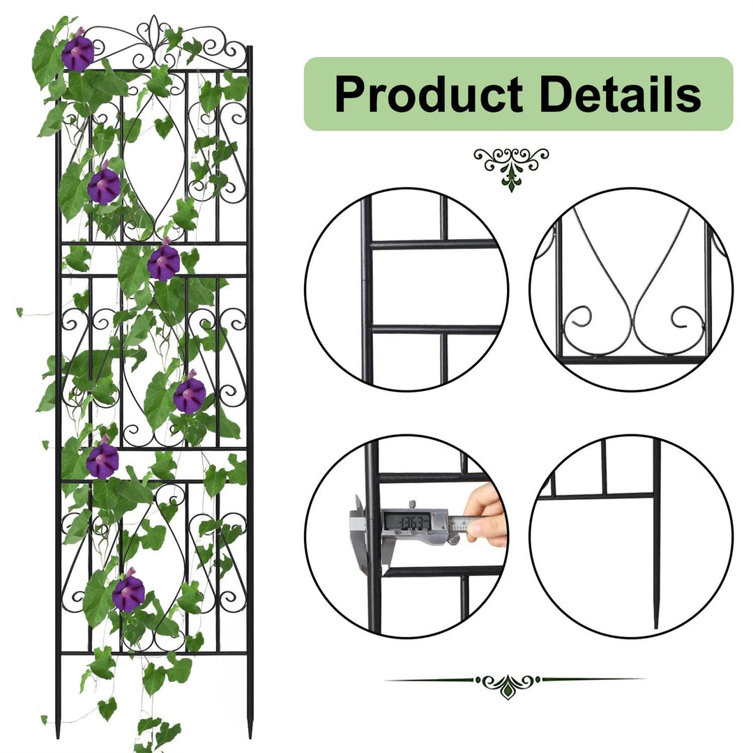 2PCS Black Metal Iron Fence Panels for Garden | Tall Wrought Iron Trellis | Decorative Outdoor Yard Panels for Climbing Plants