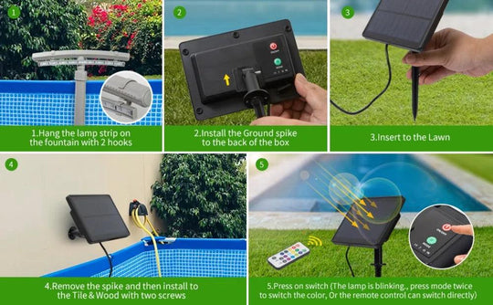 Pool Fountains and Water Features | 360° Adjustable 12-Color LED Solar Lights | Remote Control Powerful Spray System for Pools