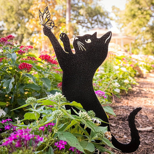 Metal Decorative Garden Stakes - Black Cat Yard Decor for Cat Lovers | 11 to 14-Inch Metal Garden Stakes, Decorative Yard Stakes