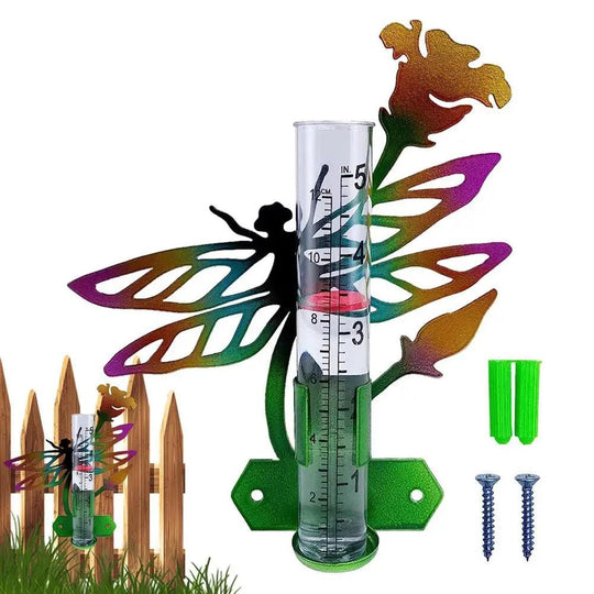 Decorative Rain Gauge for Garden - Large Outdoor Rain Collector with Metal Art, Easy to Read, Perfect for Patio Decoration, Parks, and Gardens