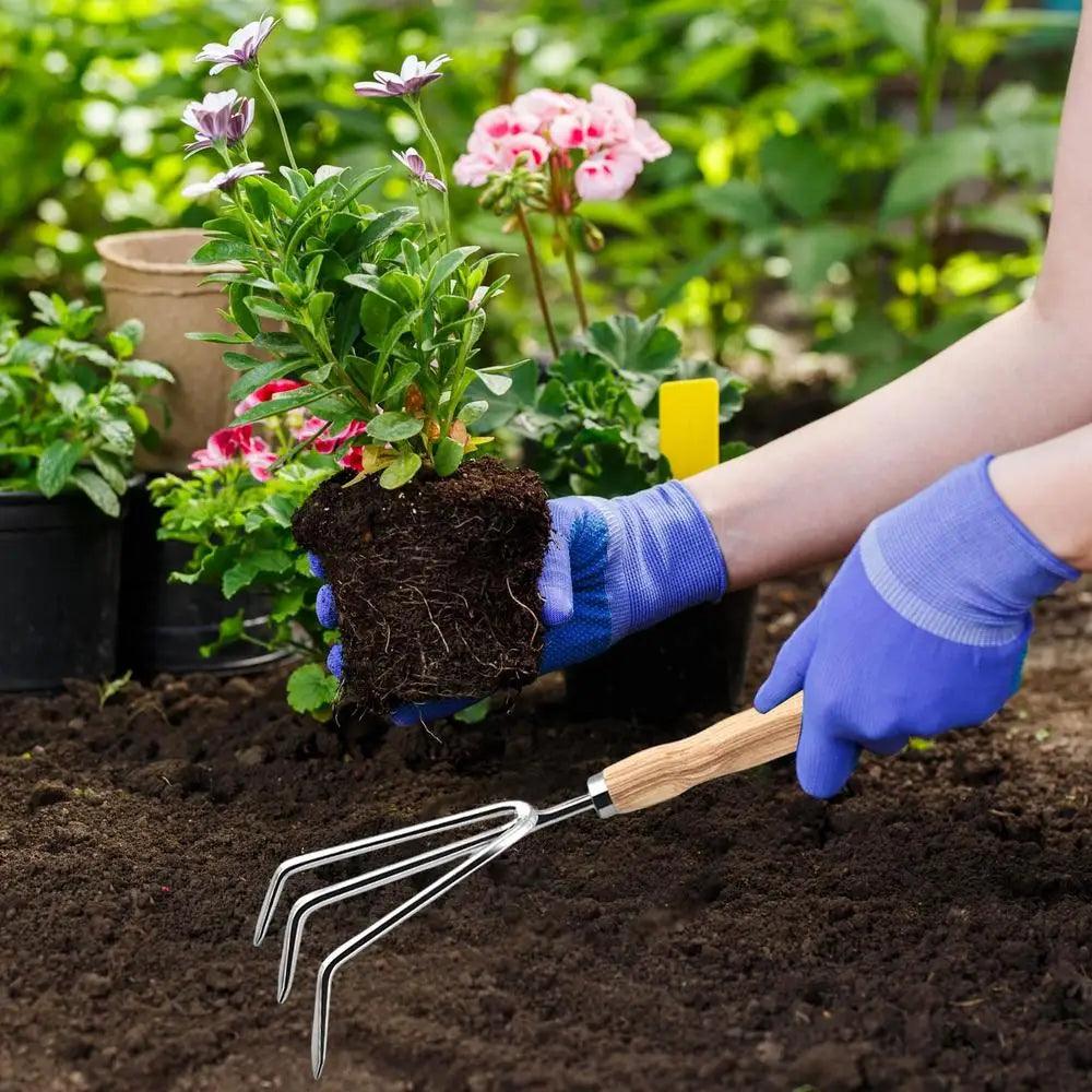 Professional Gardening Tool Set - 5-Piece Heavy Duty Stainless Steel Garden Tools with Rake, Shovel, Fork & Root Picker