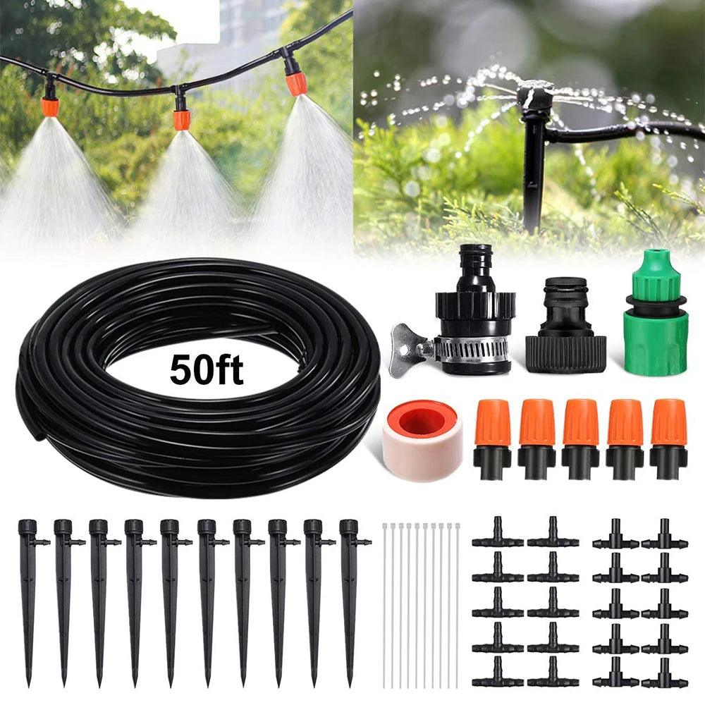 15m Micro Drip Irrigation Kit – Automatic Sprinkler System for Greenhouse, Garden, Orchard & Pots with Adjustable Drippers