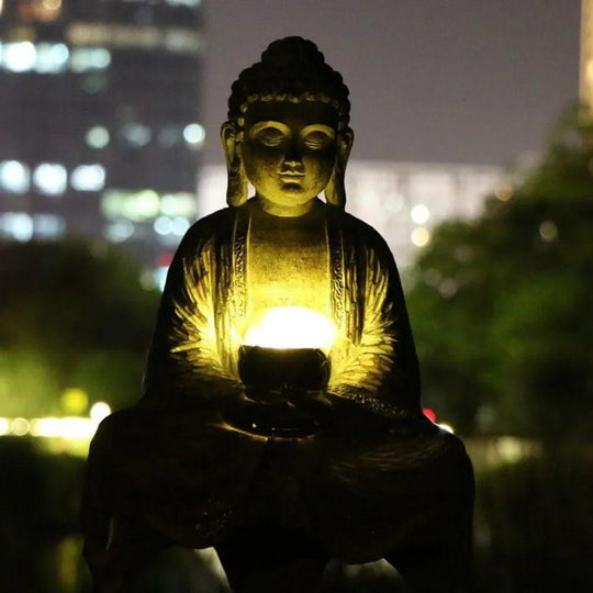 Solar Buddha Statue with Garden Figurine Lights - Japanese Zen Outdoor Decor