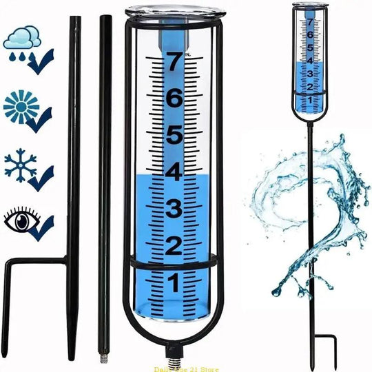 Decorative Rain Gauge 7" Capacity, Large Outdoor Garden Rain Gauge Stake, Easy-to-Read Metal Rain Gauge with Stake for Yard Art Decor