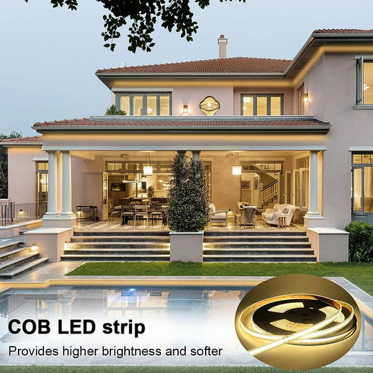 High-Density Outdoor LED Strip Lights - 120 LEDs/Foot, IP67 Waterproof, 164 ft for Patio & Garden Lighting