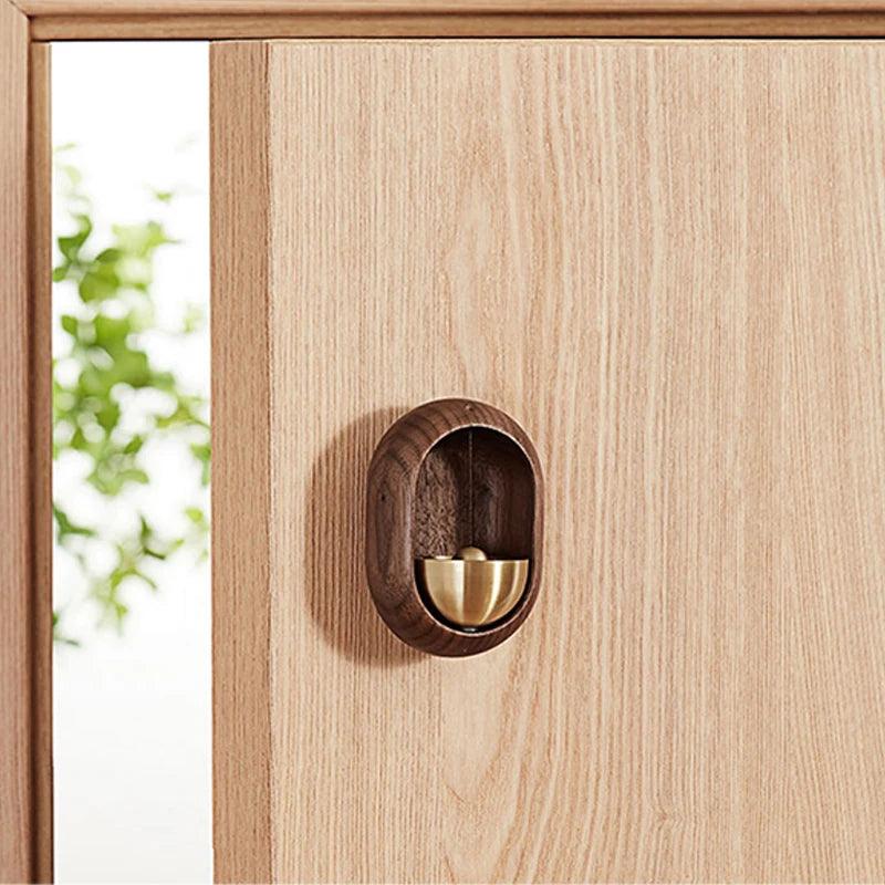 Wooden Wind Chimes Doorbell - Decorative Wood and Brass Bell for Door Opening, Japanese Porch Reminder, Outdoor Wind Chime