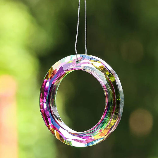 2" Crystal Prism Suncatcher - Rainbow Maker, Hanging Crystal Sun Catcher, Round Glass Chandelier Pendant for Garden & Window Decor