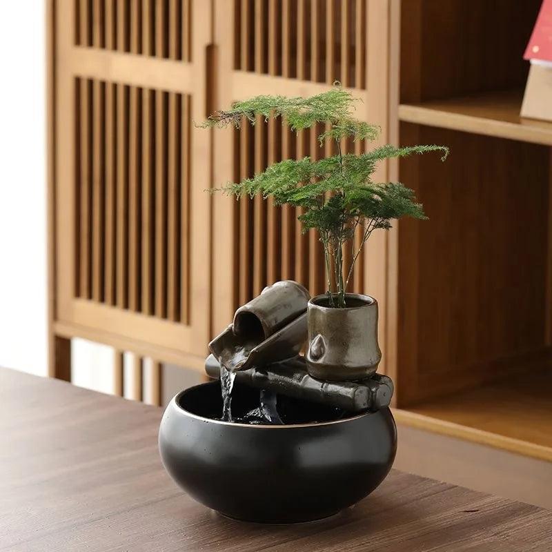 Ceramic Tabletop Water Fountain for Pets, Indoor Zen Decor, 7.28 inch Small Table Waterfall Fountain with Silent Pump