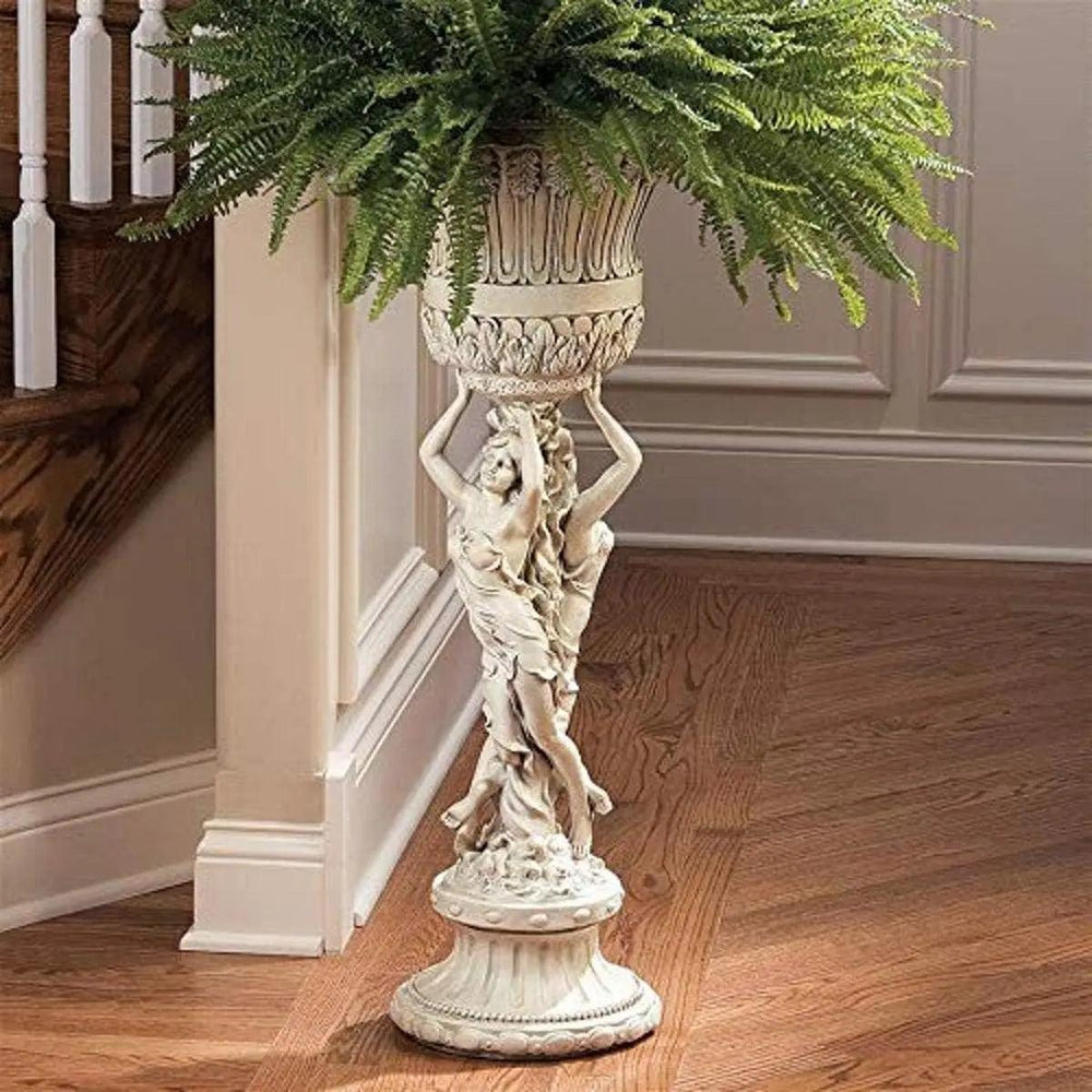 Pedestal Plant Stand with Urn | 12" W x 12" D x 36" H, 22 lbs | Handcast Polyresin, UV Resistant, Antique Stone Finish | Ideal for Indoor/Outdoor Use