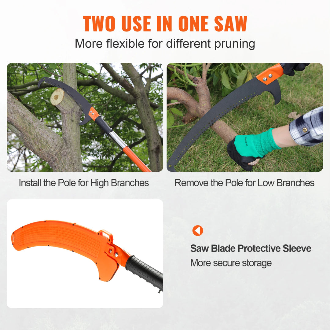 Manual Pole Saw 7.3-27 ft Extendable Tree Pruner for High Branches, Lightweight Pruning Saw for Trimming Palms & Shrubs