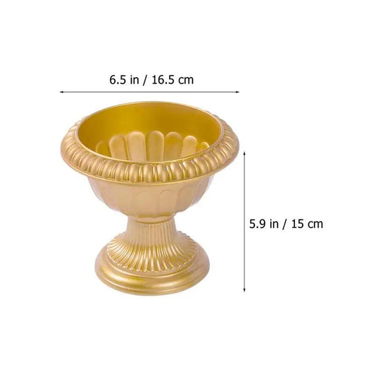 4Pcs Gold Plastic Urn Planters - Outdoor Flower Pot for Porch & Wedding Pedestal Decor, European Trumpet Garden Urn