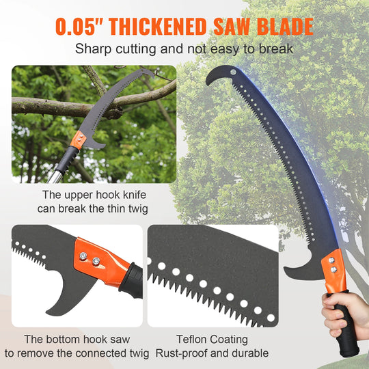 Manual Pole Saw 7.3-27 ft Extendable Tree Pruner for High Branches, Lightweight Pruning Saw for Trimming Palms & Shrubs