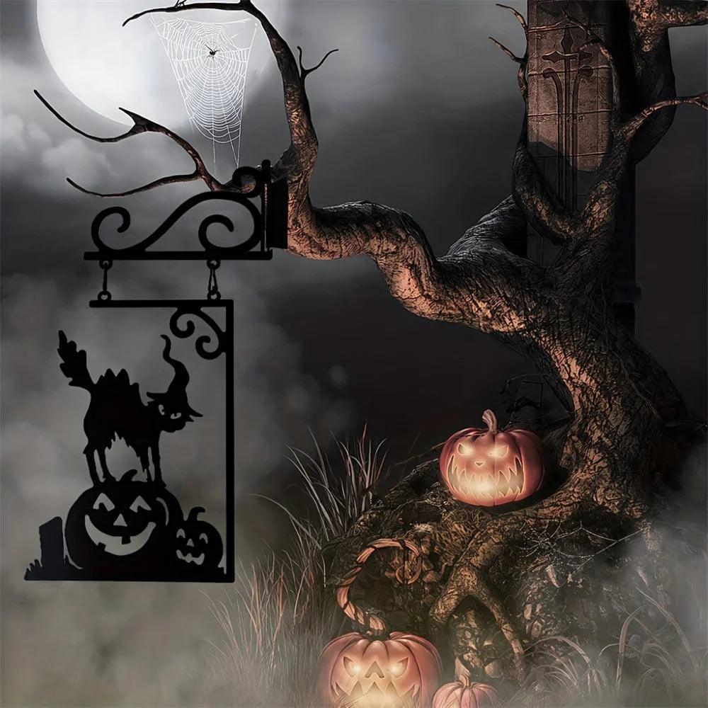 Halloween Metal Wall Decor Ghost Art with Witch, Pumpkin, Crow, Skeleton | Outdoor & Indoor Metal Wall Hanging Decorations