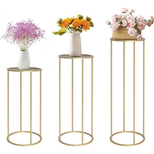 Gold Metal Planter Pedestal Stand - Tall Round Cylinder Plant Stand for Large Plants & Events