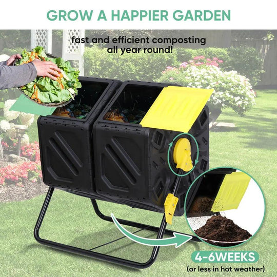 37 Gallon Compost Bin Tumbler 360° Dual Chamber - Best Rotating Compost Tumbler for Efficient Outdoor Composting - Large Capacity & Easy-to-Use