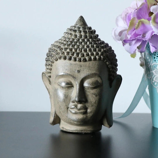 Outdoor Statuary Buddha Head Statue - Asian Buddha Head Garden Figurine Decor for Meditation