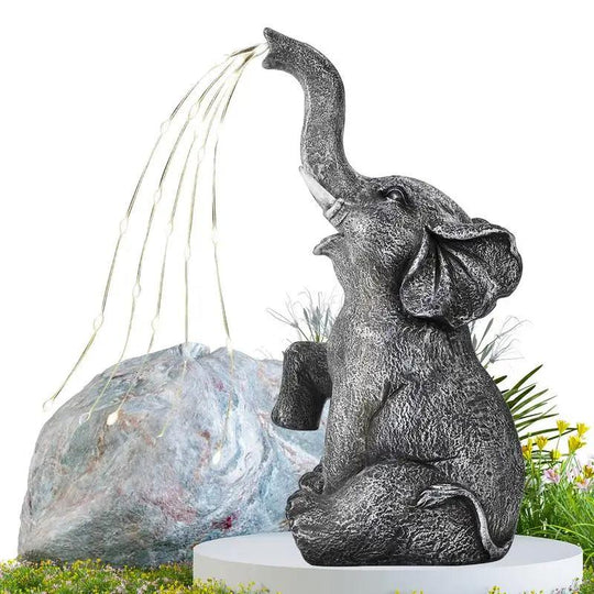 Solar Elephant Garden Statue with LED Lights - Lighted Garden Figurine Decorations