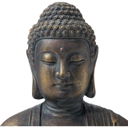 22.75" Large Outdoor Buddha Garden Statue - Sitting Meditating Zen Decor, Bronze Finish