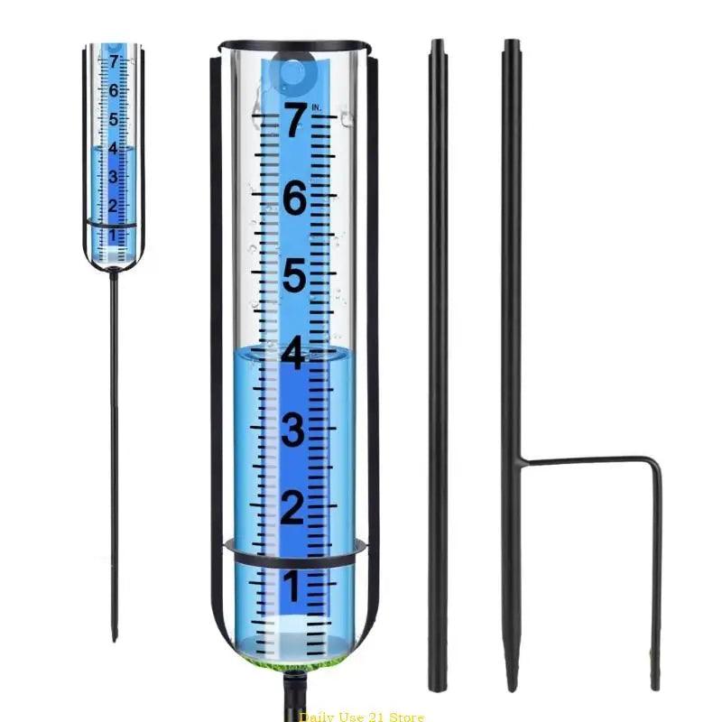 Decorative Rain Gauge 7" Capacity, Large Outdoor Garden Rain Gauge Stake, Easy-to-Read Metal Rain Gauge with Stake for Yard Art Decor