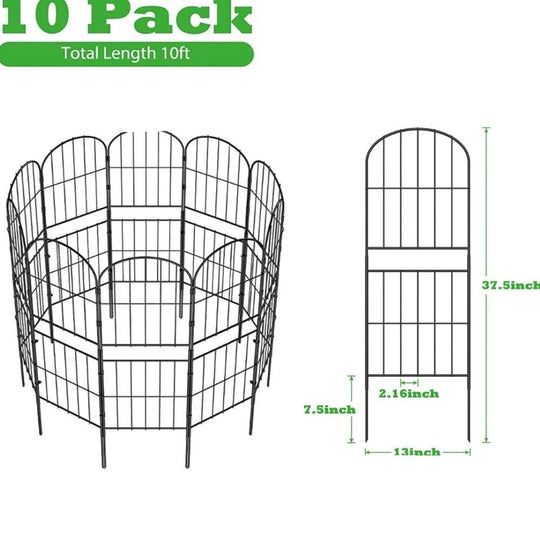 10-Pack Metal Fence Panels 37.5 in (H) x 10 ft (L) | Decorative, Black, Rustproof Wrought Iron, Rod Iron, and Steel Garden Barrier