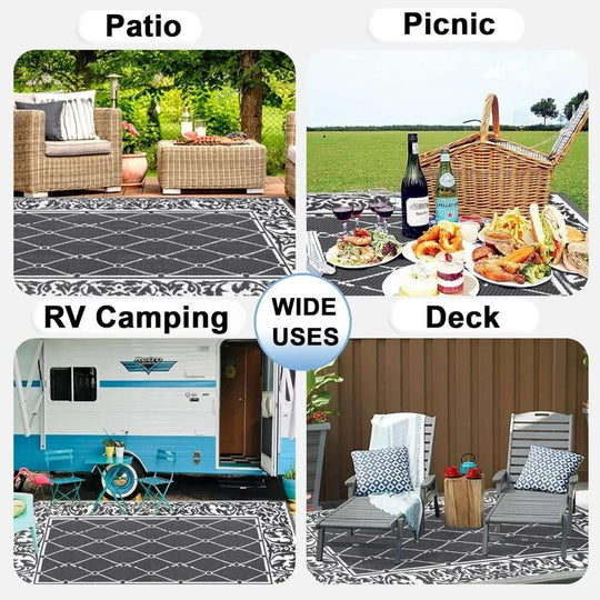 9x12 & 6x9 Outdoor Rugs - Reversible, UV & Stain Resistant, Portable Patio Mats, Plastic Straw Rugs for RV, Deck, and Patio