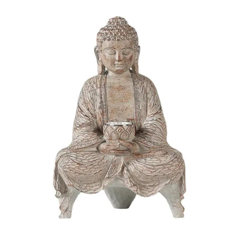 Solar Buddha Statue with Garden Figurine Lights - Japanese Zen Outdoor Decor