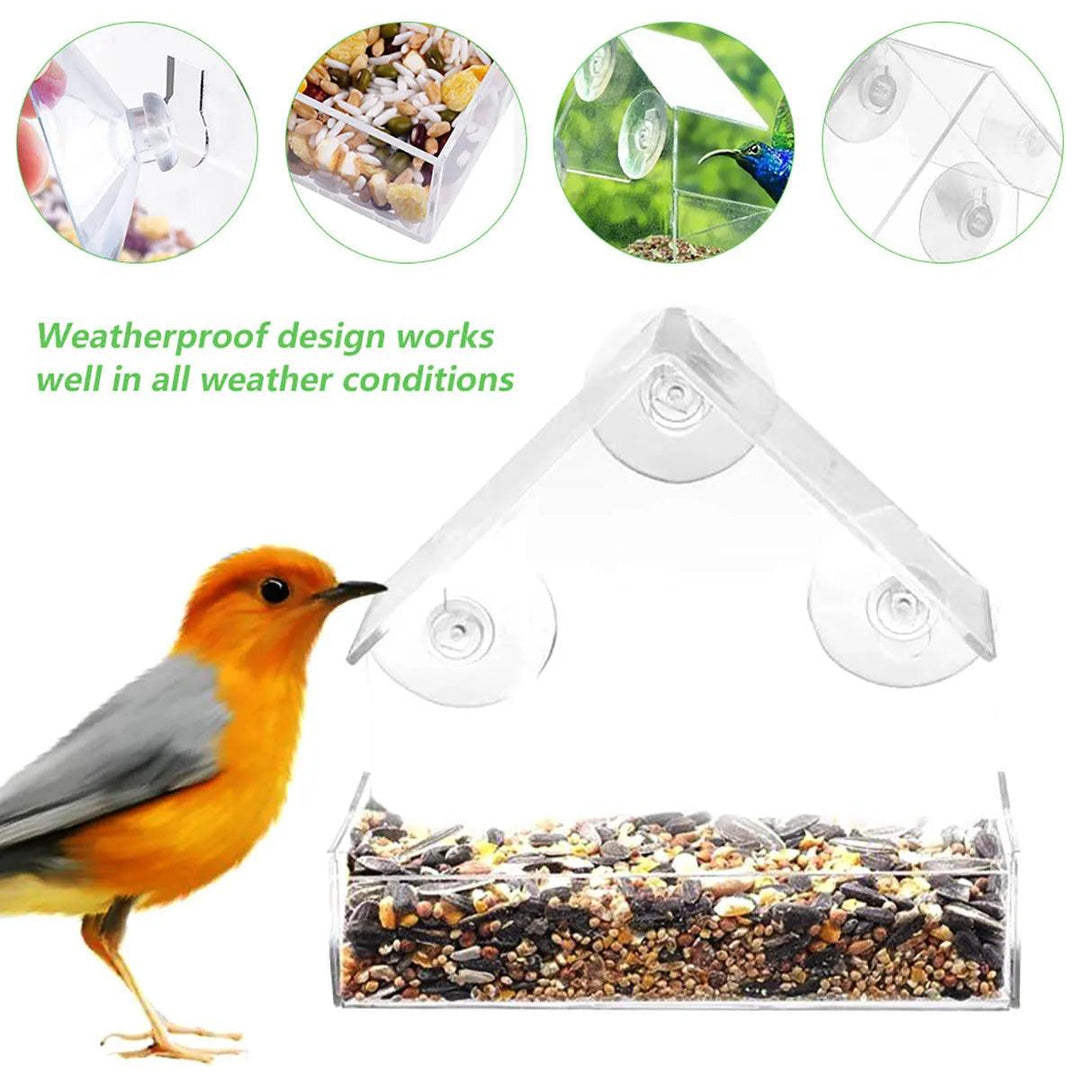 Clear View Window Bird Feeder - Transparent Removable with Suction Cups, Sliding Feed Tray, Waterproof, Squirrel-Proof for Windows