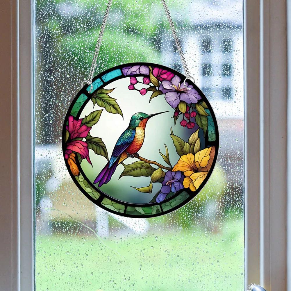 Stained Glass Suncatcher Panel - Acrylic Hanging Decor for Windows, Walls & Gardens - Vibrant Sun Catchers with Birds Design