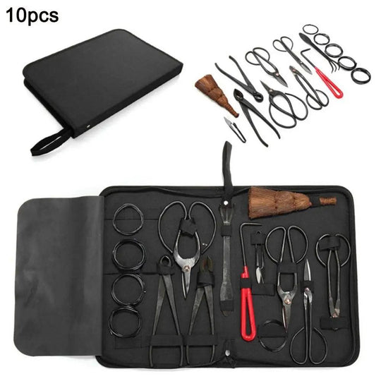 10PCS Bonsai Tools Kit - Professional Cutter Scissors, Pruning Shears & Root Rake Set for Bonsai Tree Care