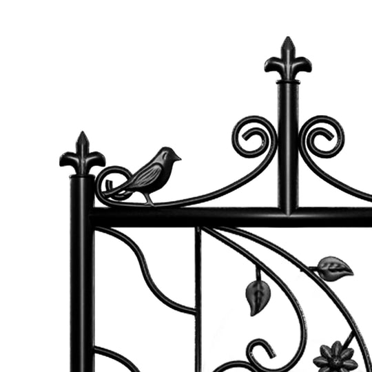 6 Panels 76.8 Inch Black Metal Iron Fence | Decorative Garden Trellis with Rod and Wrought Iron Design | Outdoor Climbing Plants & Yard Decor