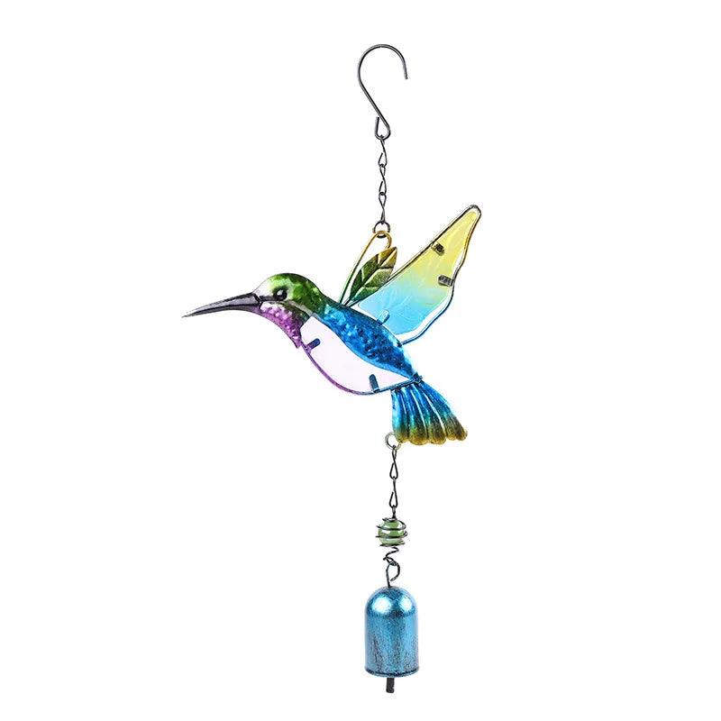 Hummingbird Wind Chimes - Metal & Glass Painted Garden Decor with Aluminum Pipes | 7.1"x13.8" | Wind Chime, Hummingbird Feeder Chime