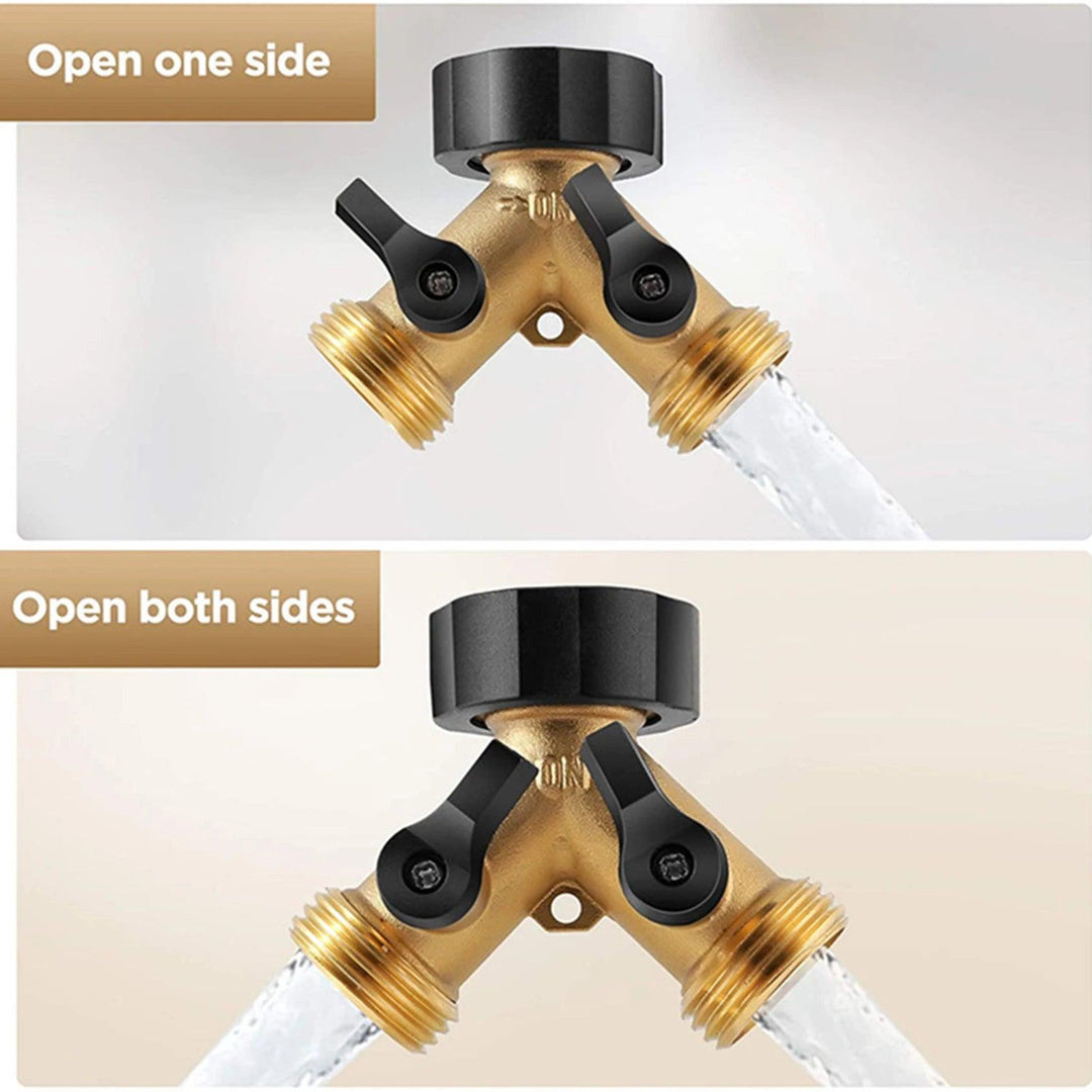 2 Way Garden Y Hose Splitter - 3/4 Inch Brass Tap Splitter for Washing Machine and Outdoor Use