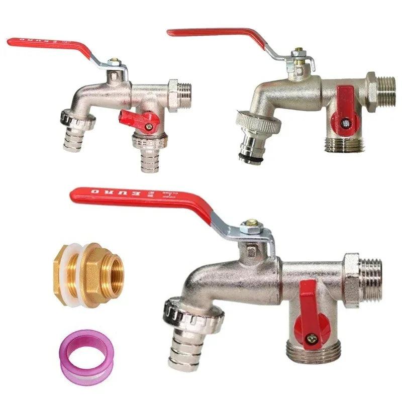 1/2'' & 3/4'' Double Head Water Splitter Connector - Garden Hose Faucet Splitter Adapter with Valve Switch for Efficient Irrigation