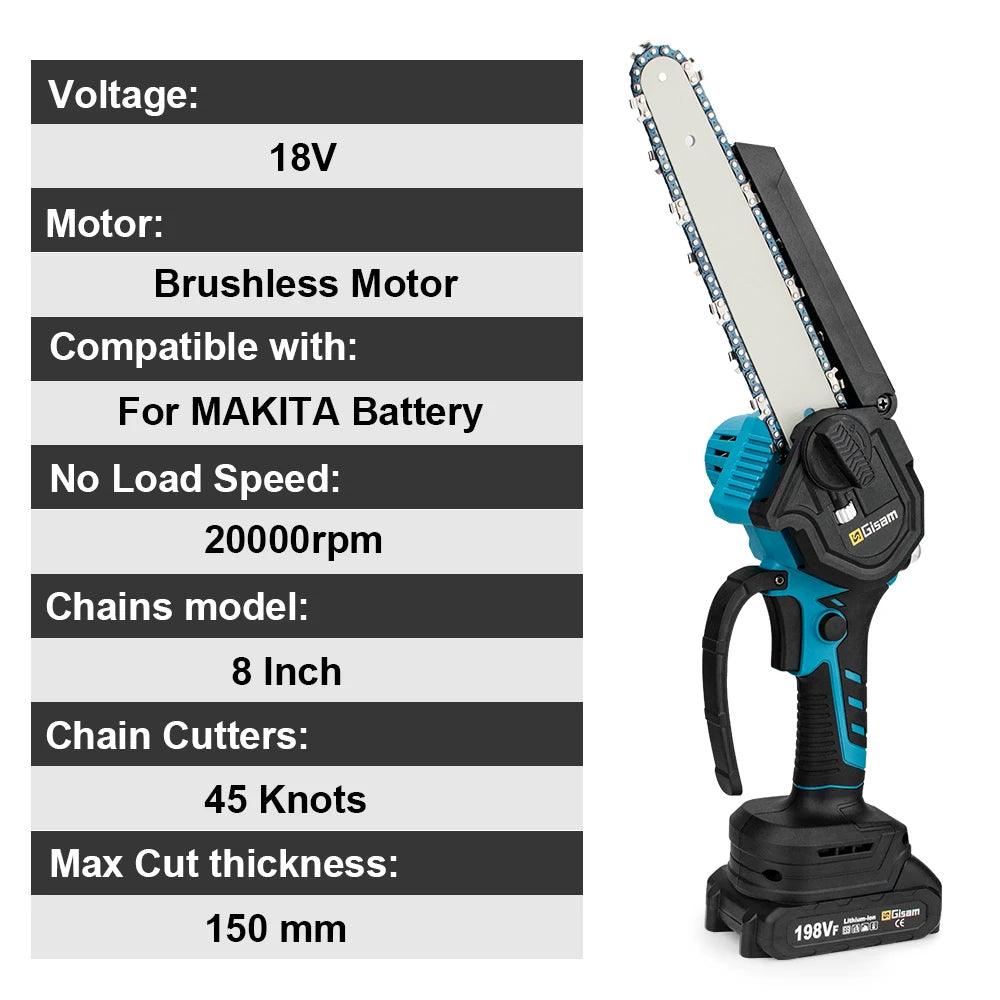 8 Inch Cordless Electric Pruning Saw for Tree Cutting | Brushless Battery Powered Chainsaw Compatible with Makita 18V Battery