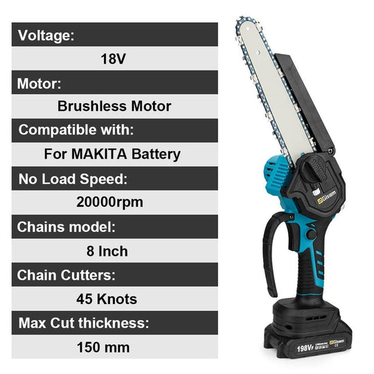 8 Inch Cordless Electric Pruning Saw for Tree Cutting | Brushless Battery Powered Chainsaw Compatible with Makita 18V Battery