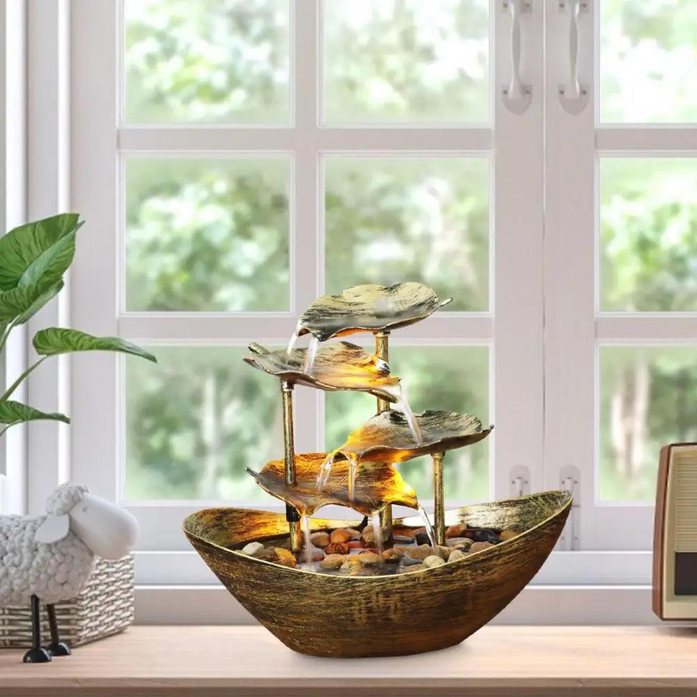 Small Tabletop Fountain | Soothing Indoor Waterfall with Lotus Leaf Design | Electric Pump & LED Lights | Ideal for Home, Office, Living Room Decor