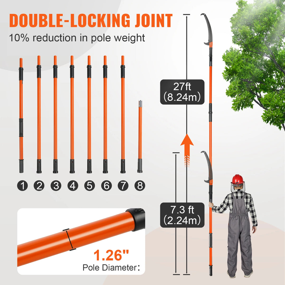 Manual Pole Saw 7.3-27 ft Extendable Tree Pruner for High Branches, Lightweight Pruning Saw for Trimming Palms & Shrubs