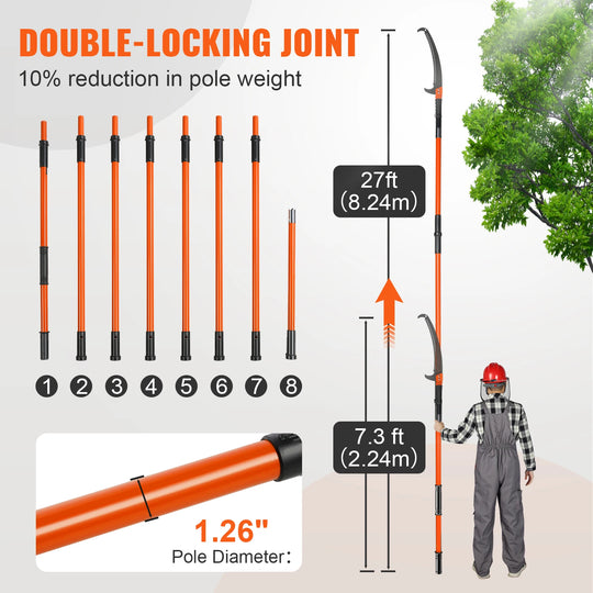 Manual Pole Saw 7.3-27 ft Extendable Tree Pruner for High Branches, Lightweight Pruning Saw for Trimming Palms & Shrubs