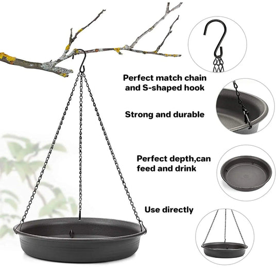 Hanging Bird Feeder and Bath Tray | Outdoor Bird Feeder & Water Bowl | Garden Yard Decoration | Birdbaths for Wild Birds | Bird Feeder with Chain