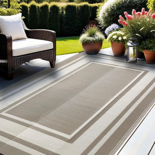 Outdoor Rug 9x12, 6x9, 8x10 - Waterproof for Patio, Black and White Large Plastic Straw Mat, Outdoor Area Rug Clearance