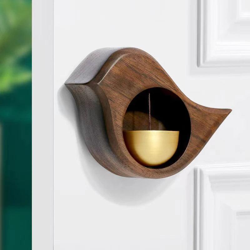 Wooden Wind Chimes Doorbell - Decorative Wood and Brass Bell for Door Opening, Japanese Porch Reminder, Outdoor Wind Chime