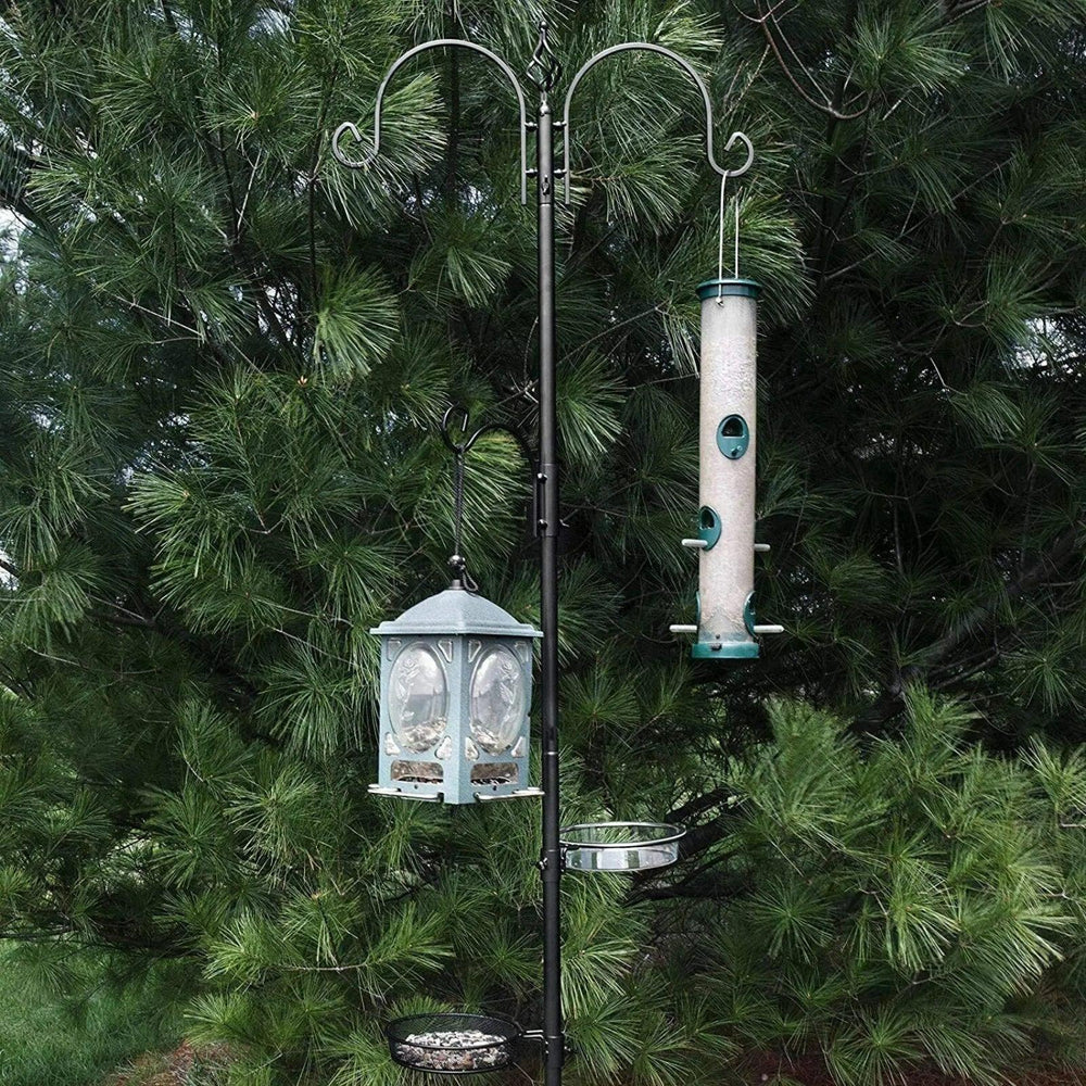 Heavy Duty Bird Feeder Pole with Twin Hooks – 7ft 8in Tall Metal Bird Feeder Pole for Bird Houses & Feeders