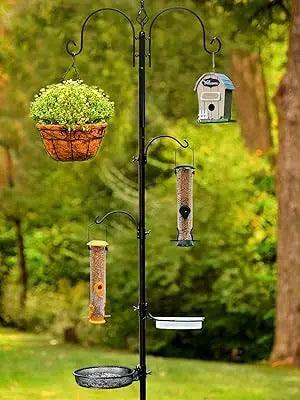 Heavy Duty Bird Feeder Pole with Twin Hooks – 7ft 8in Tall Metal Bird Feeder Pole for Bird Houses & Feeders