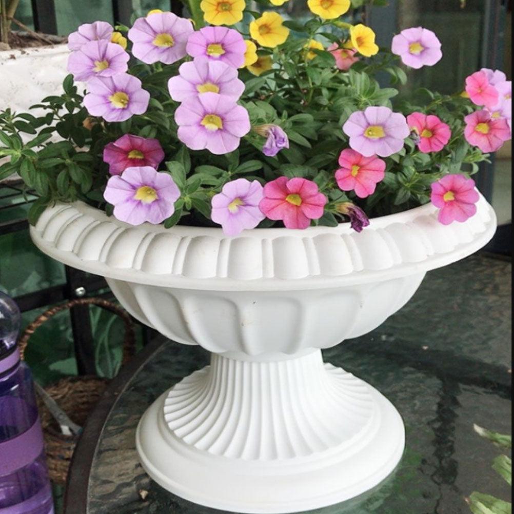 Large Outdoor Urn Planter Pot - Classic White Garden Pedestal Urn for Plants - Durable Plastic, 9.82 inches x 9.82 inches x 7.86 inches