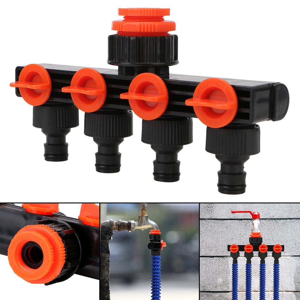 4 Way Hose Splitter - Valve Splitter 3/4" Watering Connector for Garden, Water, & Faucet Use