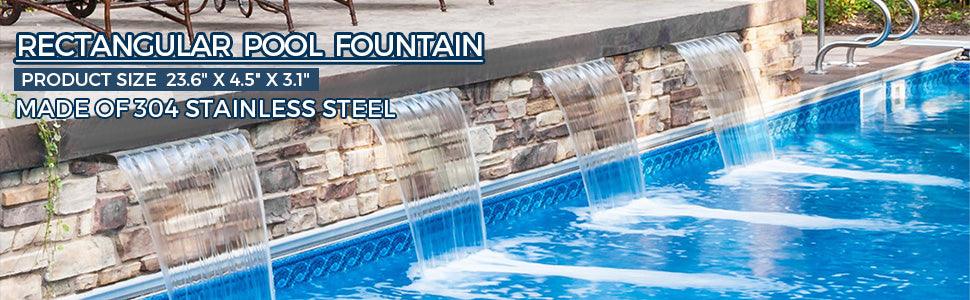 Stainless Steel Pool Waterfall Fountain with Pipe Connector for Pools, Solar Water Features, Spillway for Swimming Pools, Ponds, Gardens