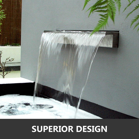 Stainless Steel Pool Waterfall Fountain with Pipe Connector for Pools, Solar Water Features, Spillway for Swimming Pools, Ponds, Gardens